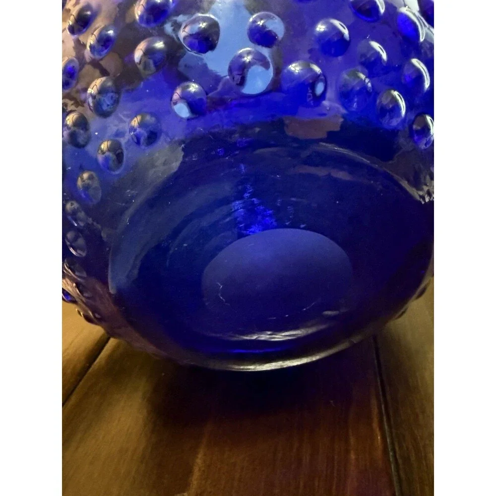 Vintage Colbalt Blue Hobnail Hand Blown Large Glass Pitcher